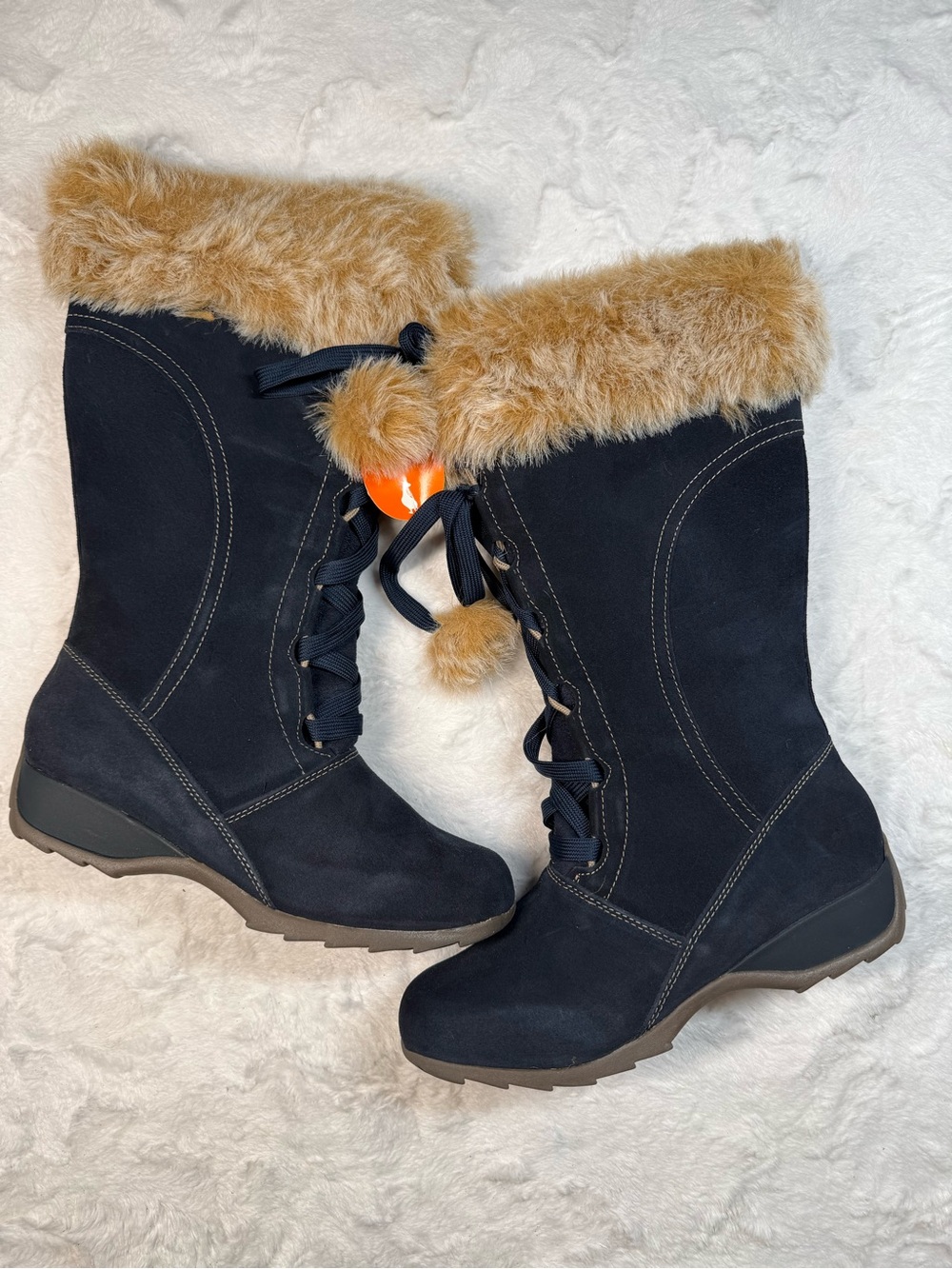 Sporto Black Winter Lace-Up Boots with Tan Faux-Fur Trim
